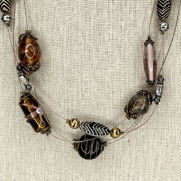 Chico's Gold Tone Multi Strand Wire Beaded Necklace Made in USA - Picture 2 of 7